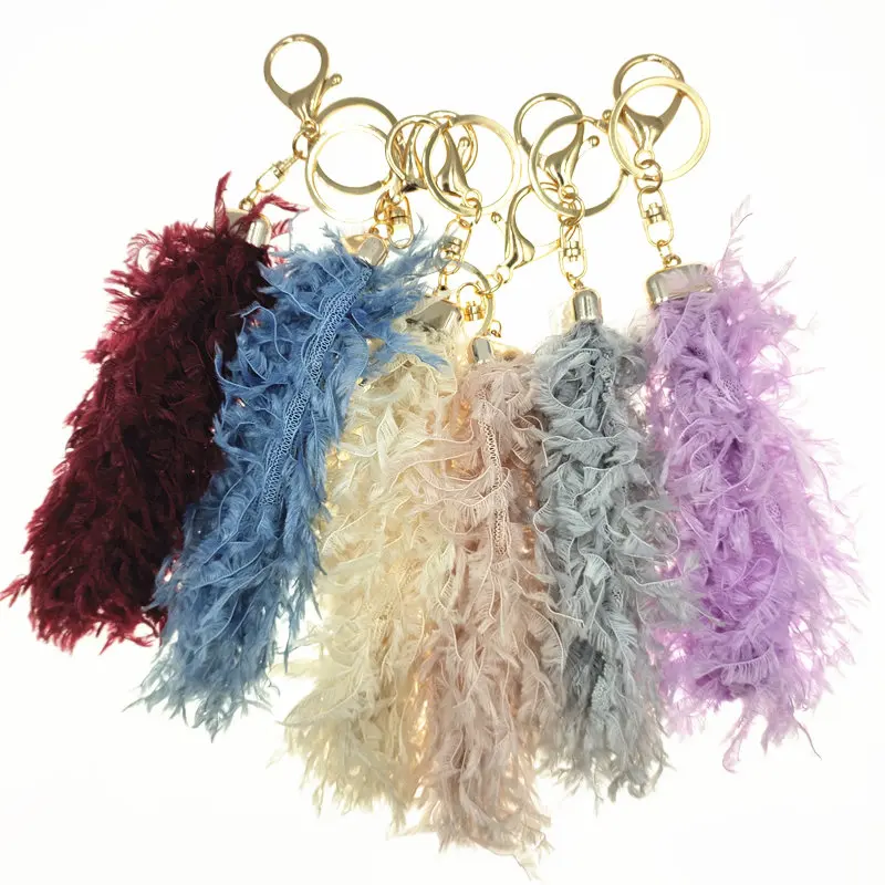 

6 Color Feather Pompon Key Chain Fluffy Fake Fur Tail Key Ring Cute Pendant Bag Charming Car Key Holder Personality Gifts