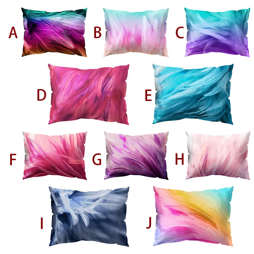 

New 2019 Polyester Colorful Feather Print Pillowcase Pillow Case Polyester Sofa Car Cushion Cover Home Decor 30 X 50cm