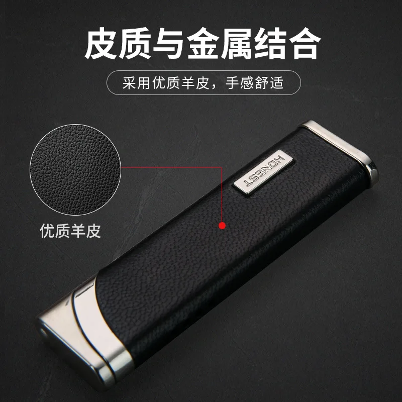 Baicheng Creative Metal Ultra-thin Windproof Lighter Boutique Leather Men and Women Cigarette Case Inflatable Lighter Gadget 4