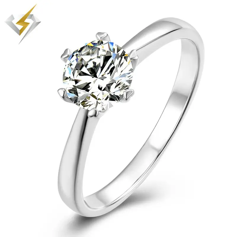 

Luster 1ct 6.5mm Round Cut D VVS1 Moissanite 925 Silver Ring Diamond Test Passed Fashion Love Token Fashion Girlfriend Gift