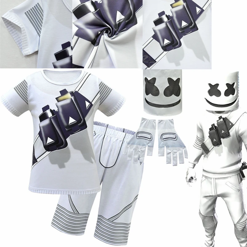 

Chris Comstock DJ Doctom Cosplay Costumes Kids Child Tee T-shirt+Pants+Gloves+Mask Suit Headwear Helmet Party Halloween New
