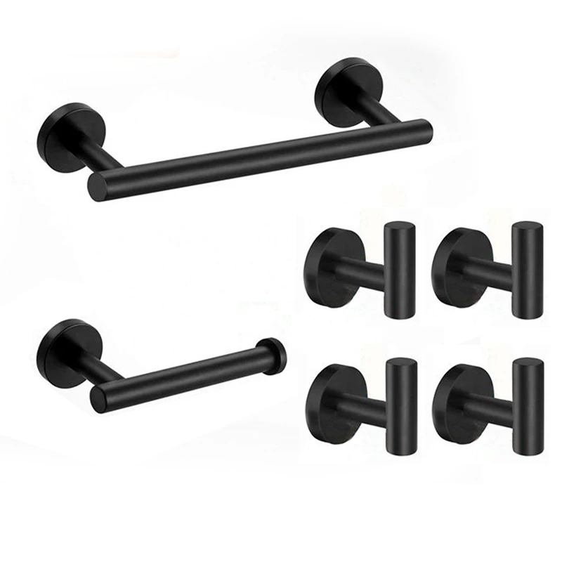 

Bathroom Hardware Accessories Set 6-Piece Brushed Metal Elegancy 18-Inch Towel Bar,Toilet Paper Holder, Robe Towel Hooks