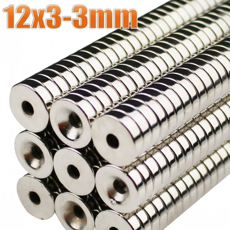 

10~500Pcs 12x3 Hole 3mm N35 NdFeB Countersunk Round Magnet 12*3 mm Super Powerful Strong Permanent Magnetic imane Disc