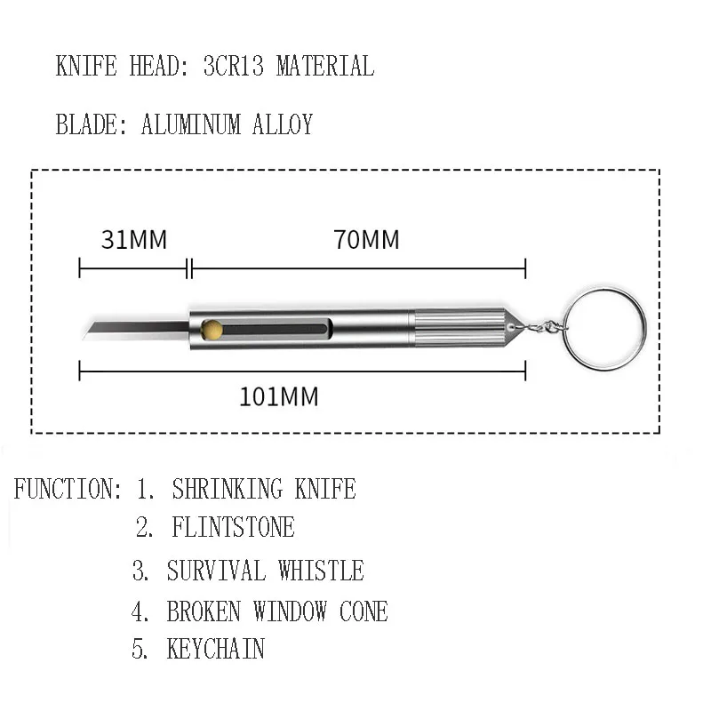 Многофункциональный Нож для ключей для повседневного использования, мини портативный гаджет, магниевый стержень, кремень, свисток, открытый пожарный брелок, нож для самозащиты