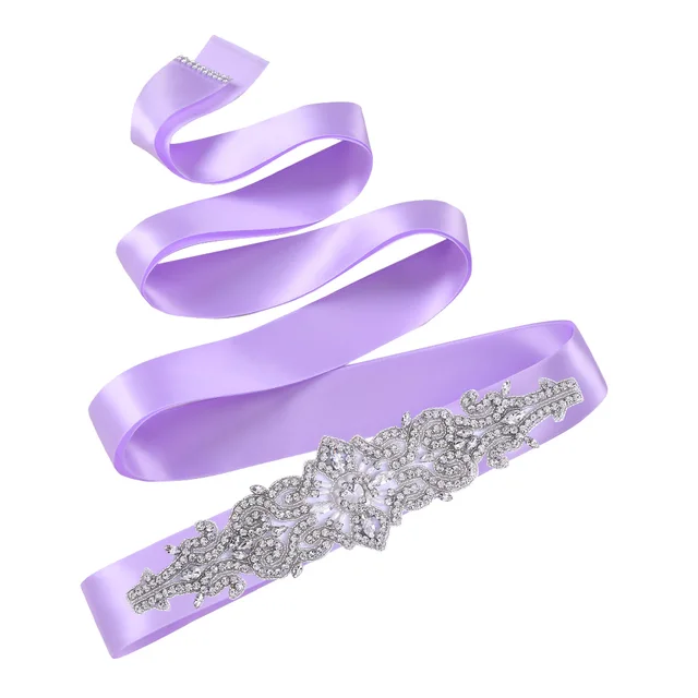 TOPQUEEN S26 Luxury Rhinestones Wedding Dresses Belt Women Crystal Belts for Bride Wedding Waistband Jewel Belts Bridal Sashes Lavender ribbon
