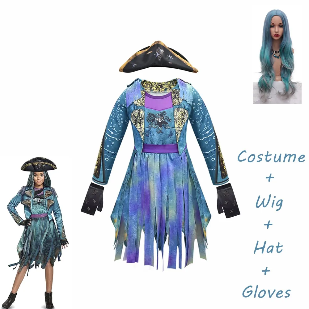 Mardi Gras Girls Cosplay Costume Wig + Dress for Kids