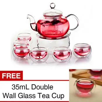 

Heat Resistant Glass Teapot with Infuser and Cup Set Glass Tea Pot Set Kettle 6pcs Double Wall Glass Teacup Teaware Gift