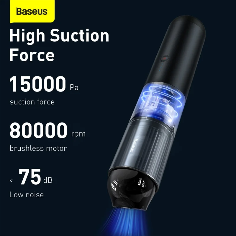 Baseus Car Vacuum Cleaner Wireless Vacuum Cleaner 15000Pa with LED Light for Home PC Cleaning Portable Handheld