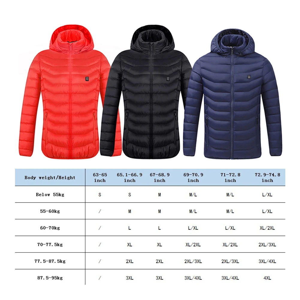 Electric Heated Jackets Vest Down Cotton Outdoor Coat USB Electric Heating Hooded Winter Thermal Warmer Jackets Winter Outdoor