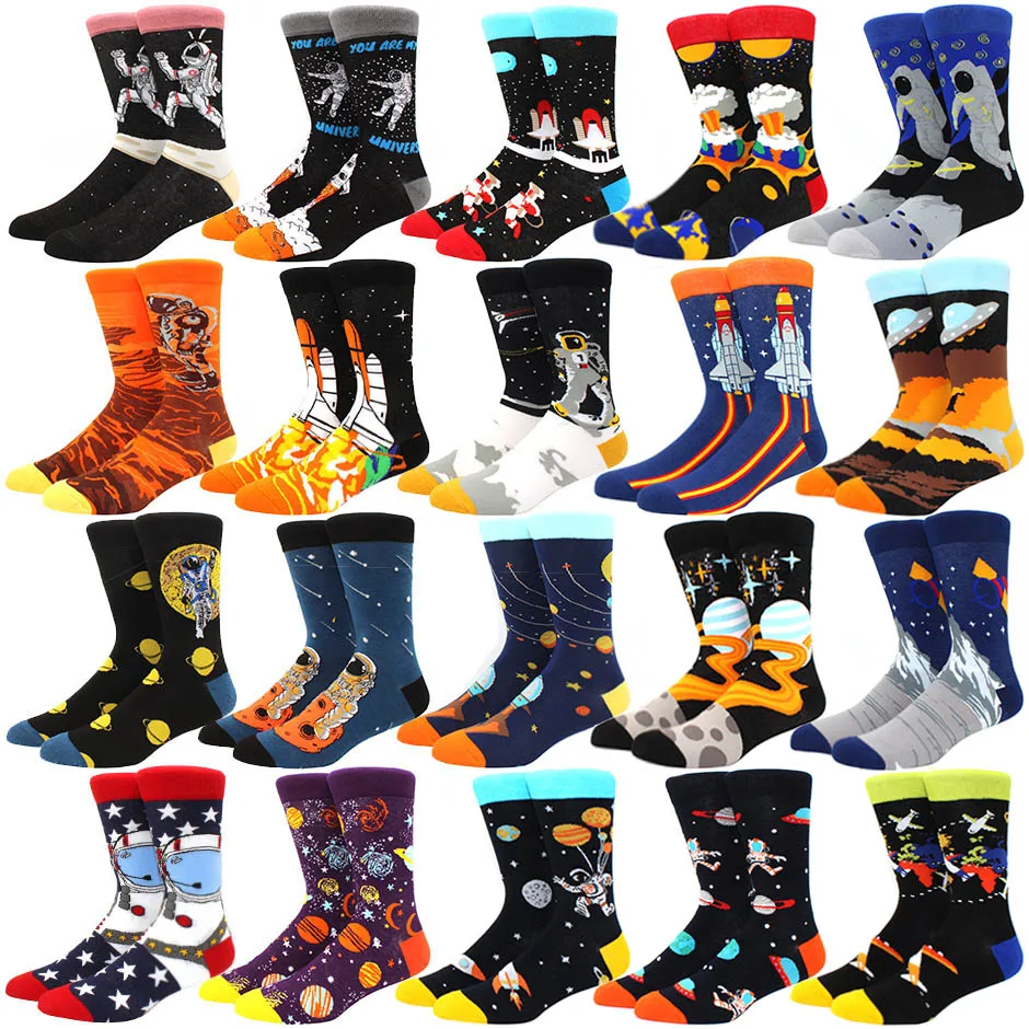Unisex Painting Style Astronaut man Socks Cotton Harajuku Colorful Full Socks Women Space Streetwear 1 Pair Size 38-46