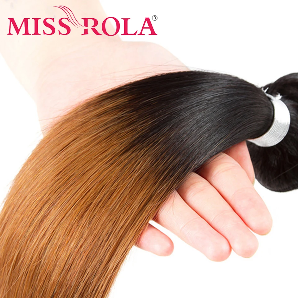 Miss Rola Brasilianisches Glattes Echthaar, Weben mit Spitzenverschlüssen, 3 Bündel mit 4 x 4-Verschluss, Ombre 1B27, 1B30, 1B99, Remy-Haar – Detail 7