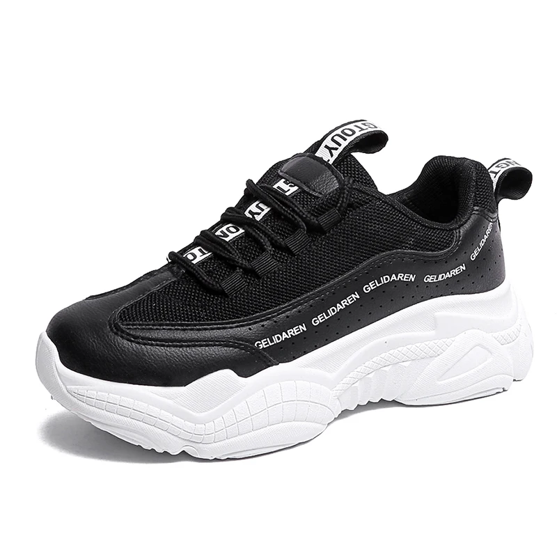 Черный Size 35-40 New Flat Heels Vulcanized Shoes Woman Autumn Women's Casual Sport Sneakers Female Thick Bottom Walking Footwear - Цвет: Черный