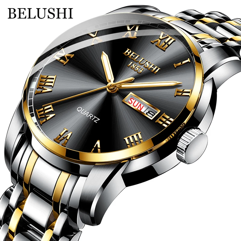 Watch Men Date-Clock Quartz Stainless-Steel BELUSHI Sport Waterproof Top-Brand Luminous