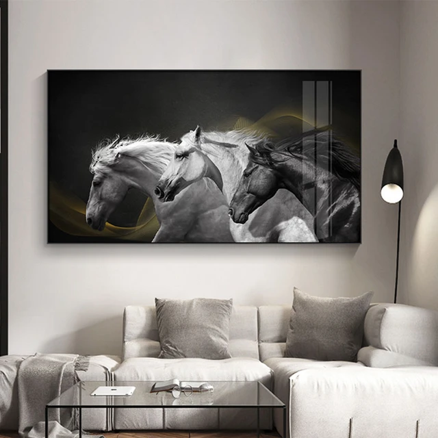 Modern Animal Canvas Painting Black White Galloping Horses Posters And Prints  Wall Art Pictures For Aisle Living Room Decoration - Painting & Calligraphy  - AliExpress