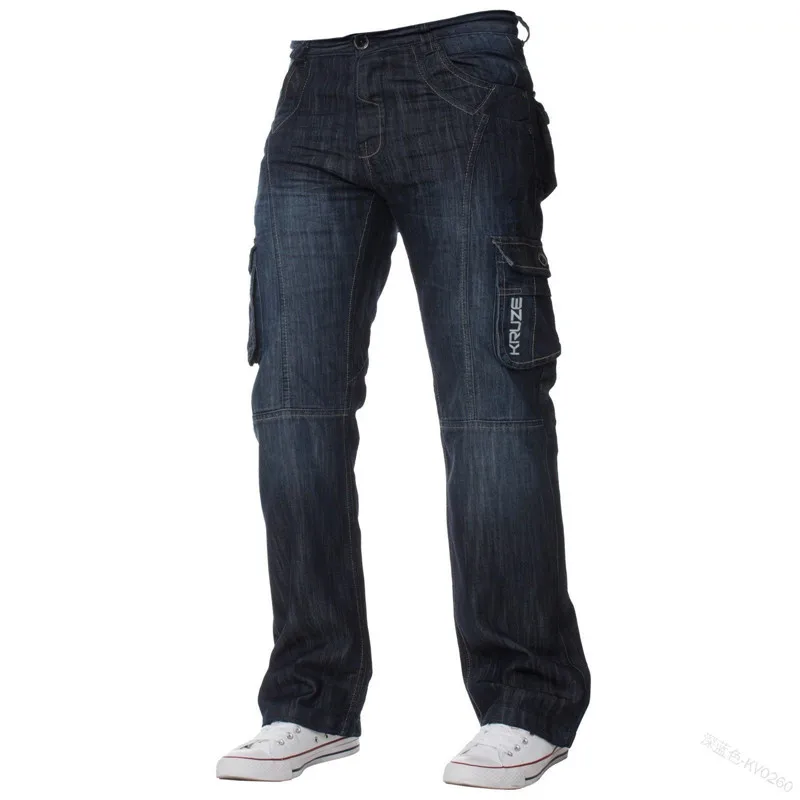 KIMSERE, мужские мешковатые джинсы-карго, брюки с несколькими карманами, свободный крой, тактические джинсовые брюки для мужчин, рабочая одежда, джинсы, размер S-XXXL