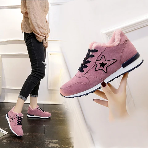 Sapato feminino; коллекция года; зимняя женская обувь для тенниса; брендовые зимние плюшевые кроссовки; Tenis Mujer; женская обувь для фитнеса; спортивные кроссовки - Цвет: Розовый