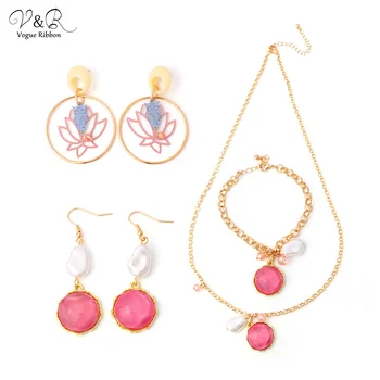 

2020 New Arrival Diy Jewelry Set Making Diy Gold Jewelry Set Necklace Earring Bracelet Set With Pearl/ Resin Flower/ Glass Beads