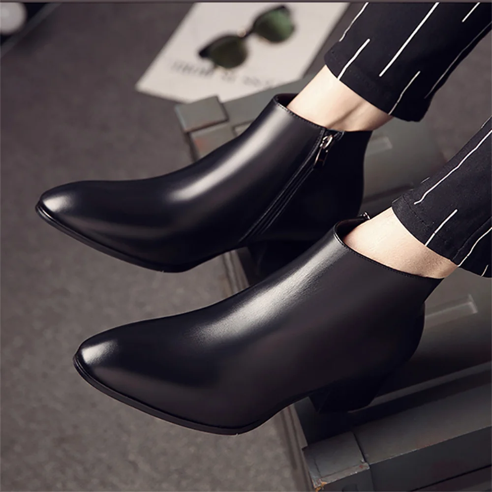 Chelsea Boots Black Men's Short Boots Leather Men's Leather Boots Pointed High-top Shoes Spring Autumn Casual Dress Shoes Men