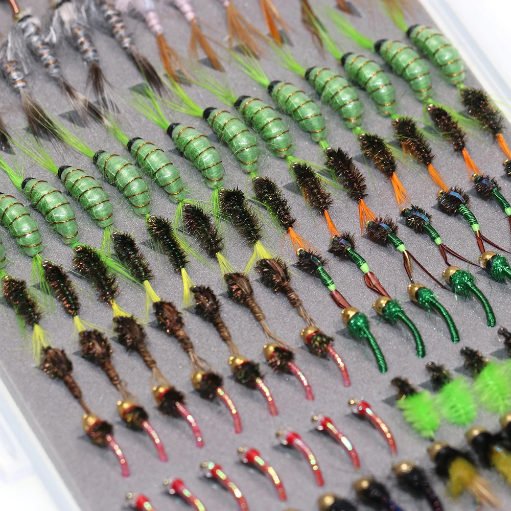 ICERIO 147PCS Scud Nymph Midge Larvae Box Set Fly Fishing Flies Trout  Grayling Panfish Lure Carp Artificial Fish Bait