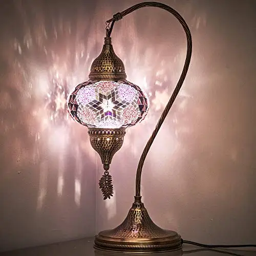 LaModaHome Handmade Turkish Moroccan Colorful Mosaic Glass Antique Table Bedside Lamp Lampshade, 18.8 (Lotus)
