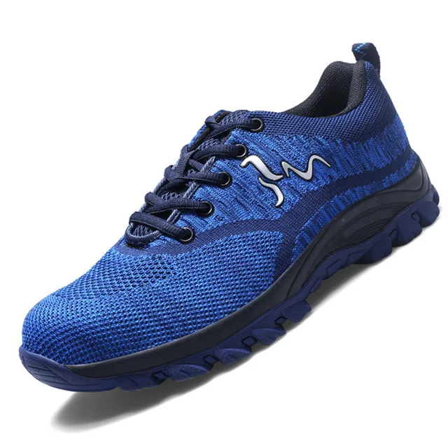 Безопасная обувь со стальным носком; Женская дышащая обувь из сетчатого материала; Промышленная и строительная прокалывающая Рабочая обувь; Повседневная защитная обувь - Цвет: blue