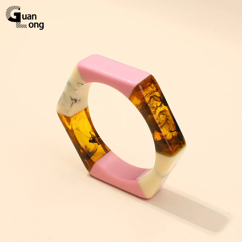 Fashion Colorful Resin Geometric Hexagon Bangles Bracelets for Women Indian Exquisite Charms Bangle Party Jewellery