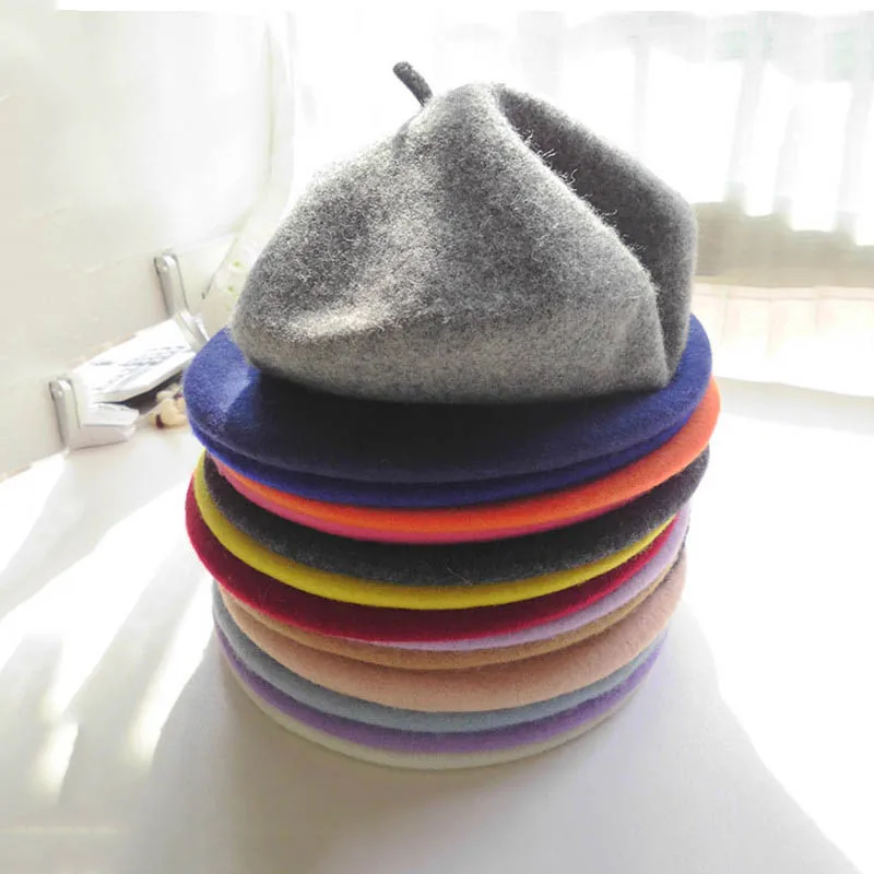 Beret Hat Kids Pure Wool Fashion British Style Solid Color Winter Hats For Boys Girls