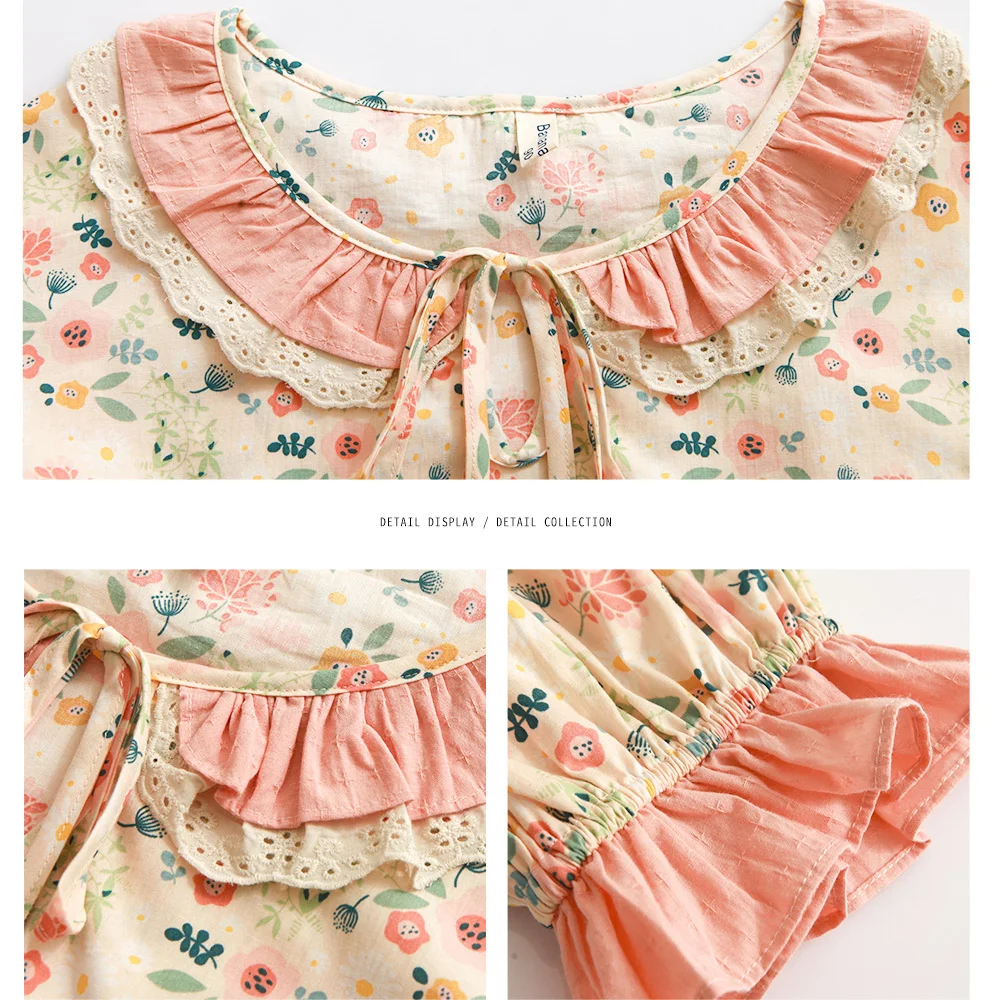 Cute Spring Children Cotton Floral Pajama Set Vintage Toddler Kid Flowers Pyjamas Set Nightwear 11T kids clothing set kids pajamas set kids pajamas pajama sets