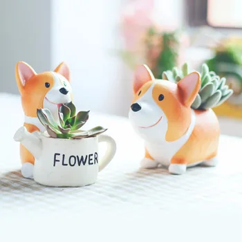 

Resin Small Flower Pot Planter Corgi Garden Plants Succulents Bonsai Potted Flowers Desk Garden Supplies Home Decor