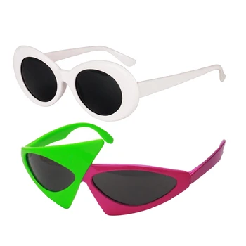 

Retro Clout Goggles Sunglasses with White Mod Thick Frame & Triangle Cocktail Sunglasses for Kids Adults - Pack of 2