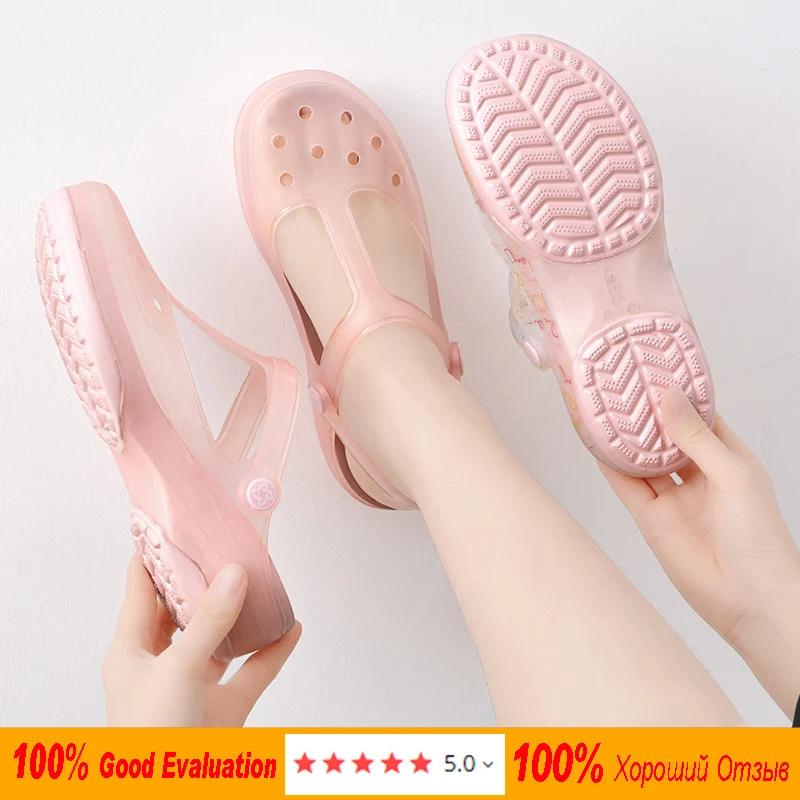 Summer Women's Wedge Platform Jelly Beach Sabot Transparent Shoes Sandals For Girls Sanitary Clogs Woman Medical Hoof ISSACOCO women sandals,women wedges heels shoes