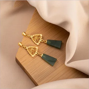 

BOCAI new 100% S925 pure silver natural turquoise stone diamond shape high quality ladies silver earrings women's earrings