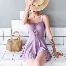 Женские пляжные платья на бретельках, купальник, сексуальный топ, Цельный купальник, Мягкий комбинезон для плавания, эластичная талия, короткие юбки