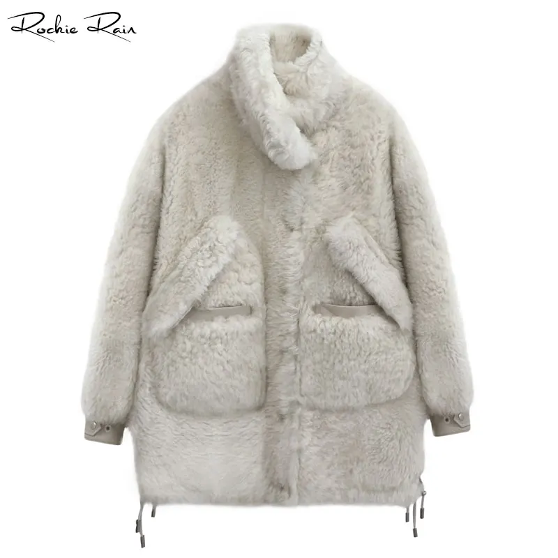 Новая женская куртка из натурального меха ягненка Женская осенне-зимнее пальто из натуральной овечьей шерсти помпон из натурального меха пальто