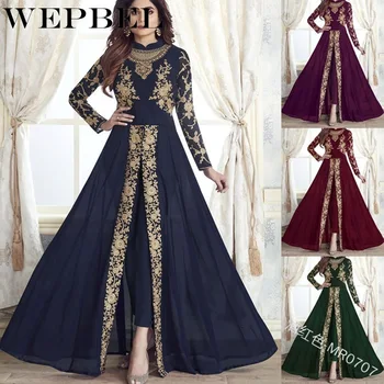

WEPBEL Women Vintage Floral Full Sleeve O Neck Dress Elegant 2pcs Chiffon Fashion Casual Ladies Long Maxi Dresses
