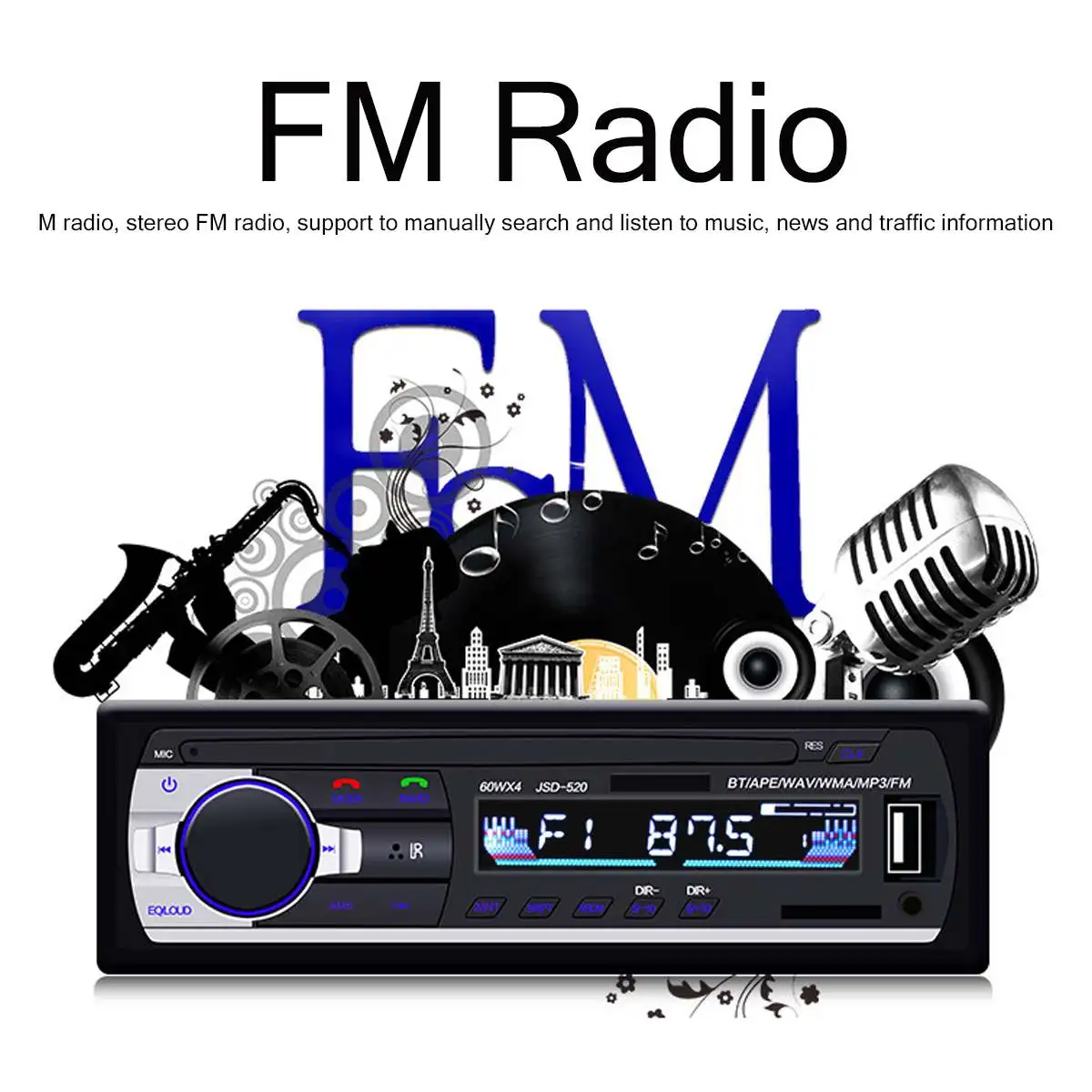 Tanie 1 Din Radio samochodowe Autoradio bluetooth odtwarzacz MP3 samochodowy odtwarzacz multimedialny odbiornik wejściowy FM Aux SD USB zestaw głośnomówiący JSD 520