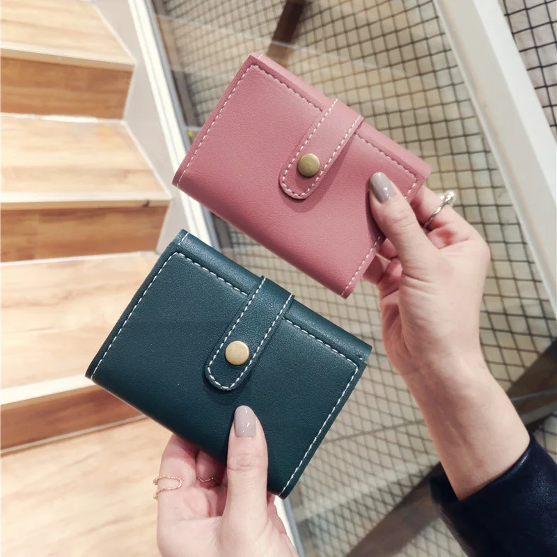 

New Style Korean-style Simple Solid Color Poly Urethane Leather Pattern Short 2 Discount Women's Casual Wallet Wallet WOMEN'S Ba