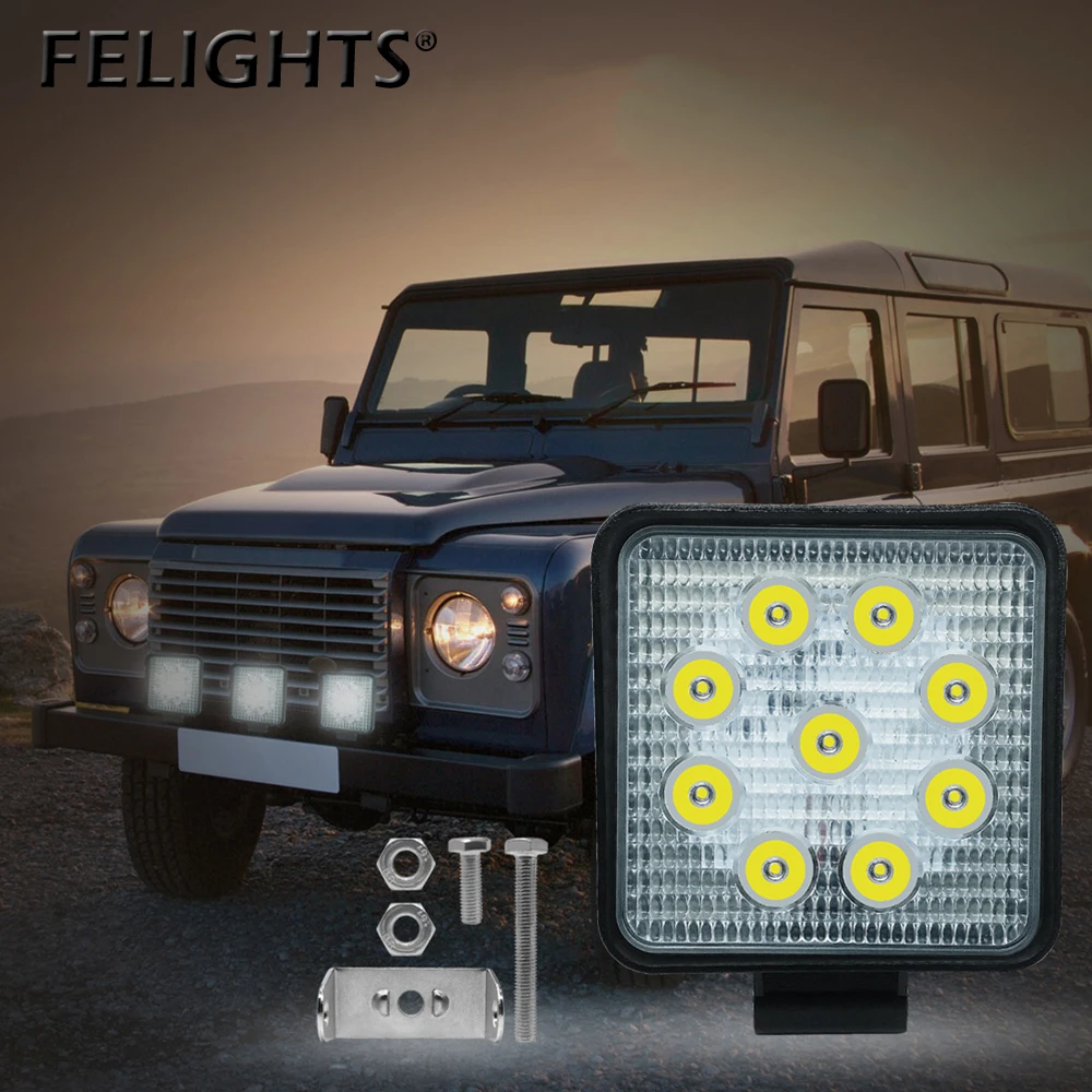

1PC 9LED 27W Work Light 12V 24V Car LED Spotlight Square Auto Lamp LED Bar Truck Off Road ATV Mini Ledbar Offroad Accessories