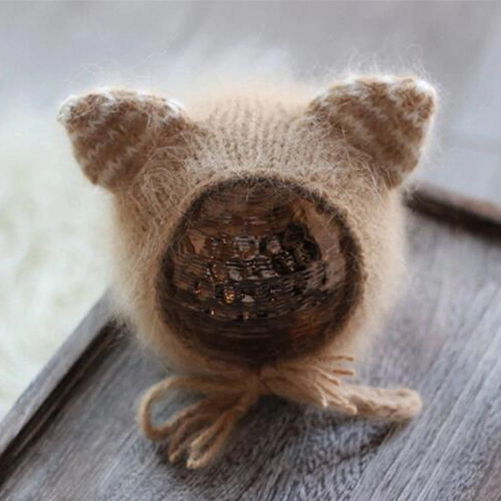 DJ Newborn Mohair Hat Hair Accessories Baby Girl Photo Props Baby Cute Ears Caps Infant Photo Shooting Baby Photography Props