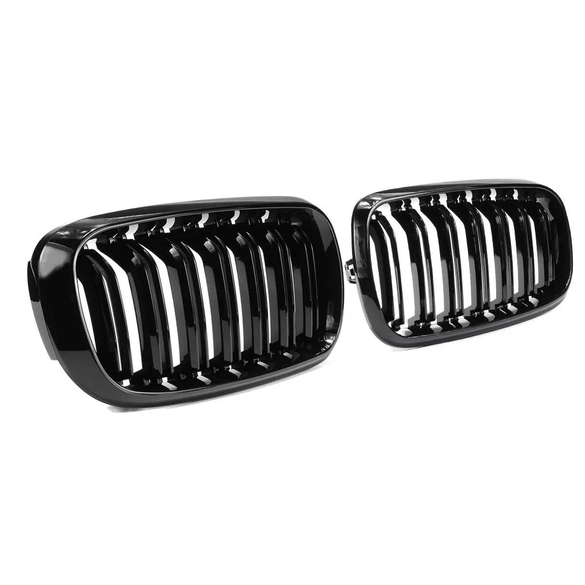 

1 Pair New ABS Replacement Gloss Black Double 2 Slat Lind Front Grill Kidney Grille For BMW F15 F16 X5 X6 2014 2015 2016 2017