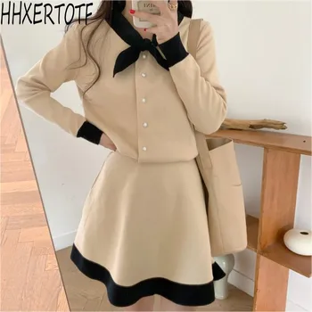 

autumn winter Casual Women Set Long Sleeve O neck Knitted Sweater Tops + High Waist Skirt 2 Piece Skirt Sets