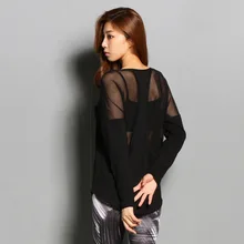 Сетчатая Спортивная футболка с длинными рукавами для женщин, спортивные топы Спортивные, черные Модальные Рубашки для йоги, сексуальная свободная спина, u-образный вырез, дышащая одежда для фитнеса