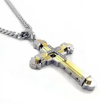 

New Hot Sale Fashion Cross Stainless Steel Crystal Pendant Necklace Wholesale