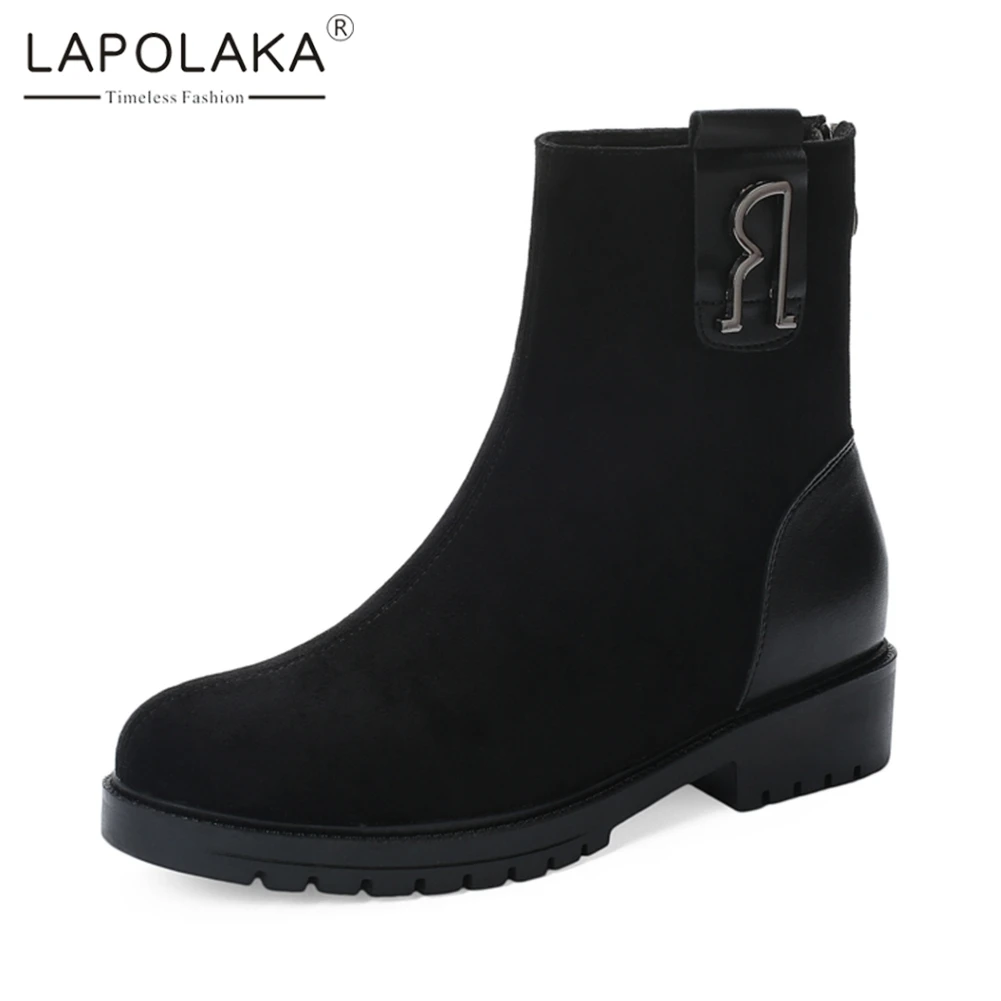 

Lapolaka New Autumn Winter Add Fur Booties Elegant Platform Ankle Boots Women 2019 Concise Low Heels Shoes Woman 32-43