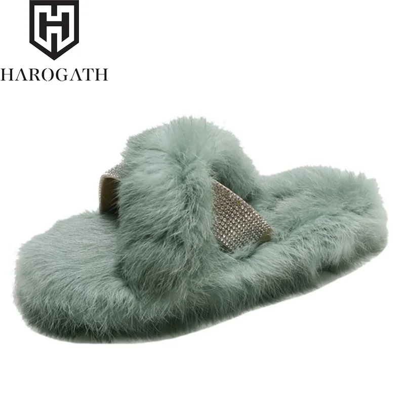 

HAROGATH Autumn Winter Slippers Women With Fur Soft Warm Loafers Female Furry Shoes Woman Comfort Ladies Slippers Calzado Mujer