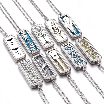 

10PCS Square Aroma locket Necklace Magnetic Stainless Steel Aromatherapy Essential Oil Diffuser Perfume Locket Pendant Jewelry