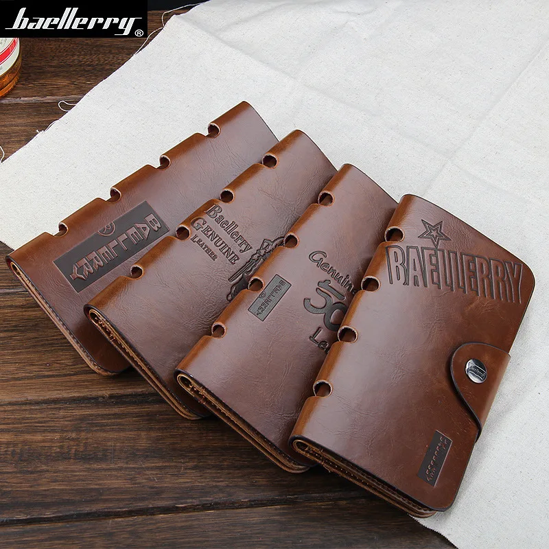 

Classical Men Purses Long PU Leather Flod Male Clutch Bags Brown With Cellphone Holder Card Holder Hole Buckle Wallet