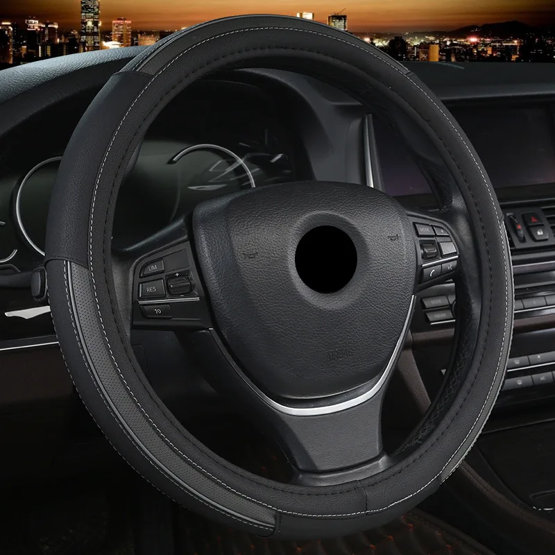 Износостойкая дышащая одежда крышка для рулевого колеса автомобиля Нескользящая универсальная 38 см крышка рулевого колеса для женщин и мужчин черный
