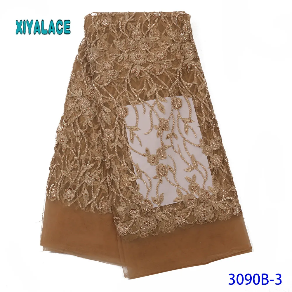 

Golden African Lace Fabrics 5Yards Guipure Lace Fabric High Quality African Lace Fabric For Wedding Dress French Lace YA3090B-3