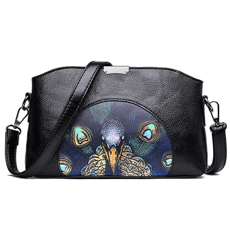 

Vintage Women Shoulder Bags Peacock Printing Soft PU Leather Retro Crossbody Female Messenger Bag for Ladies Small Shell Handbag